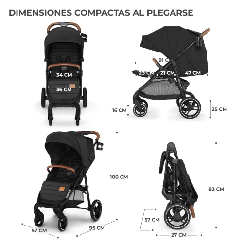 kk Kinderkraft GRANDE PLUS Silla de Paseo ligera desde Nacimiento hasta 22 kg, Plegado con una sola mano, Posición tumbada, Suspensión de todas ruedas, Capota grande XL, Grigio