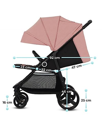 kk Kinderkraft GRANDE PLUS Silla de Paseo ligera desde Nacimiento hasta 22 kg, Plegado con una sola mano, Posición tumbada, Suspensión de todas ruedas, Capota grande XL, Grigio