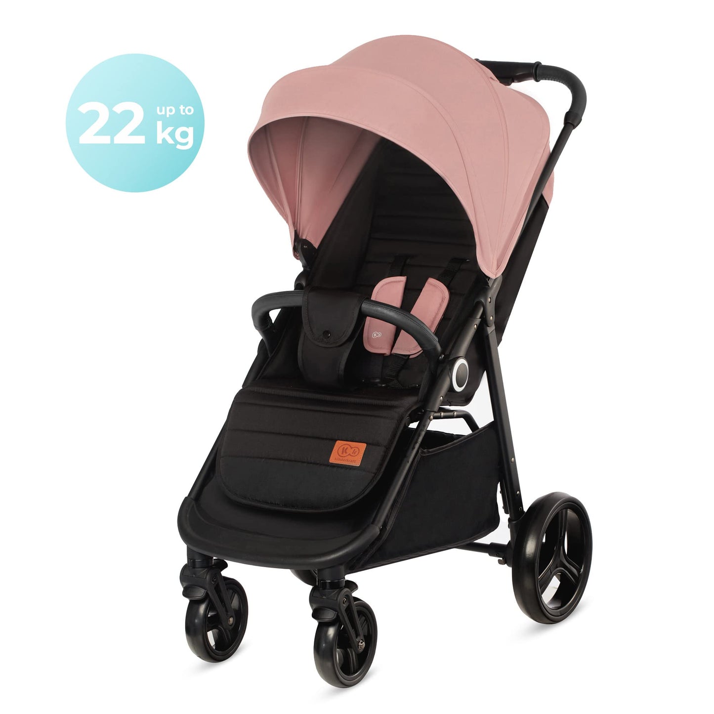kk Kinderkraft GRANDE PLUS Silla de Paseo ligera desde Nacimiento hasta 22 kg, Plegado con una sola mano, Posición tumbada, Suspensión de todas ruedas, Capota grande XL, Grigio