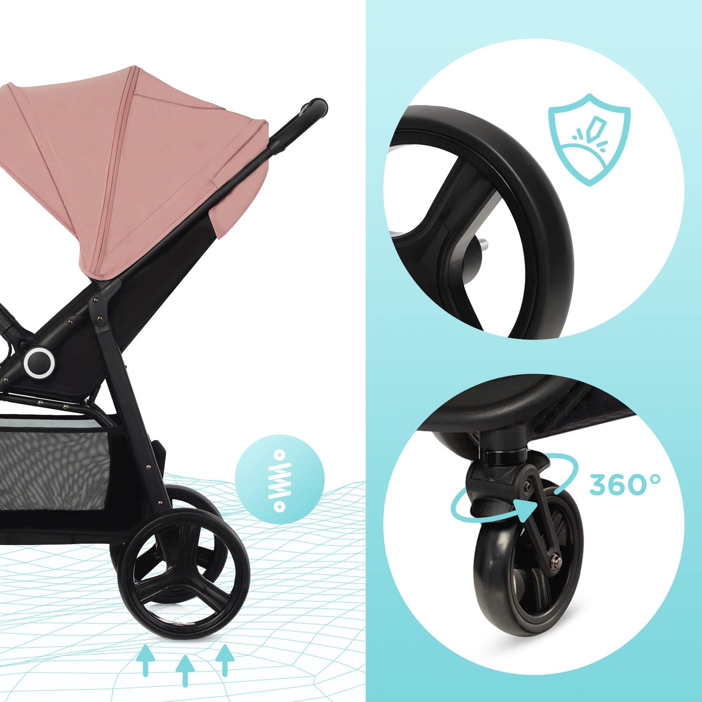 kk Kinderkraft GRANDE PLUS Silla de Paseo ligera desde Nacimiento hasta 22 kg, Plegado con una sola mano, Posición tumbada, Suspensión de todas ruedas, Capota grande XL, Grigio