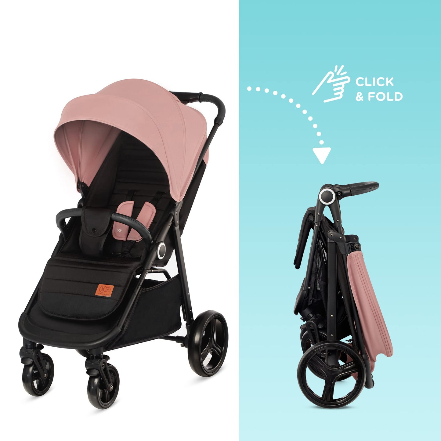 kk Kinderkraft GRANDE PLUS Silla de Paseo ligera desde Nacimiento hasta 22 kg, Plegado con una sola mano, Posición tumbada, Suspensión de todas ruedas, Capota grande XL, Grigio