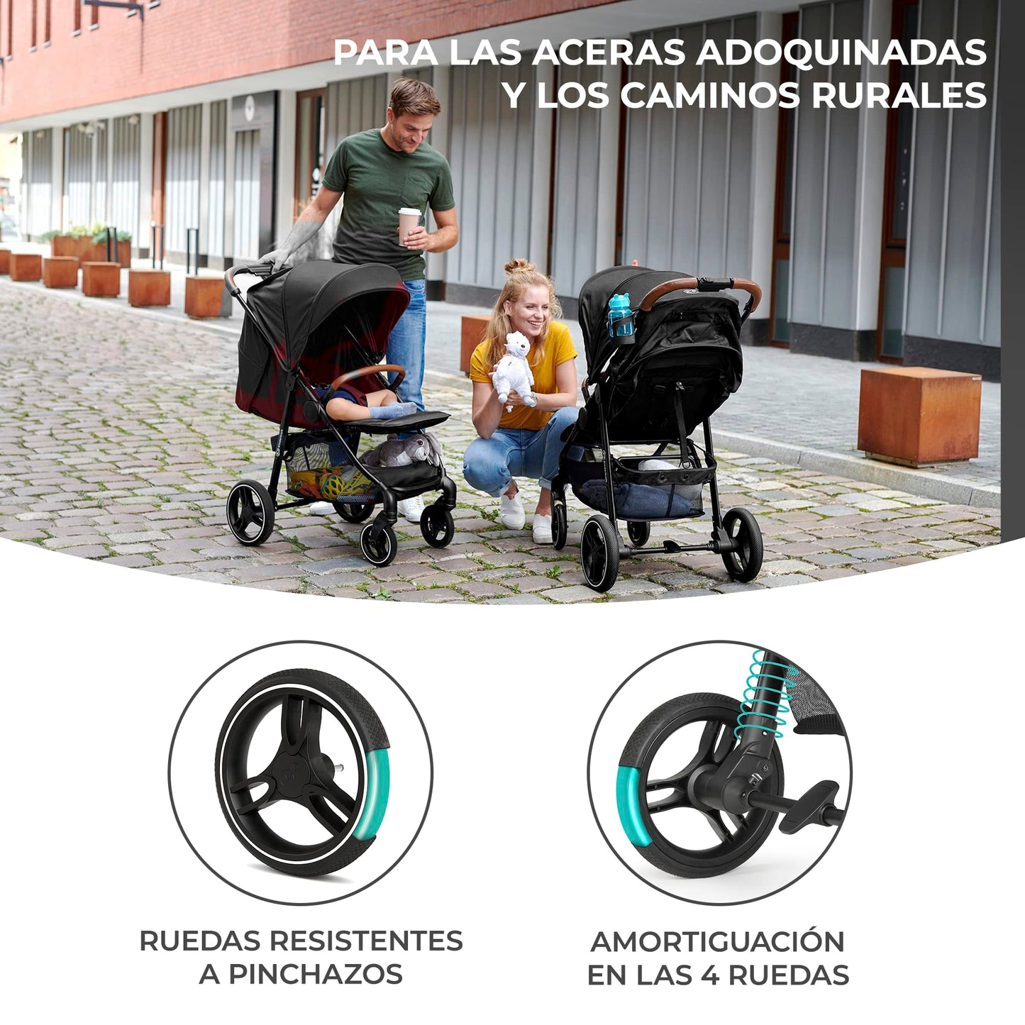 kk Kinderkraft GRANDE PLUS Silla de Paseo ligera desde Nacimiento hasta 22 kg, Plegado con una sola mano, Posición tumbada, Suspensión de todas ruedas, Capota grande XL, Grigio
